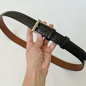 Cole Haan Belt Size 36 USA Italy Brass Croc Emboss